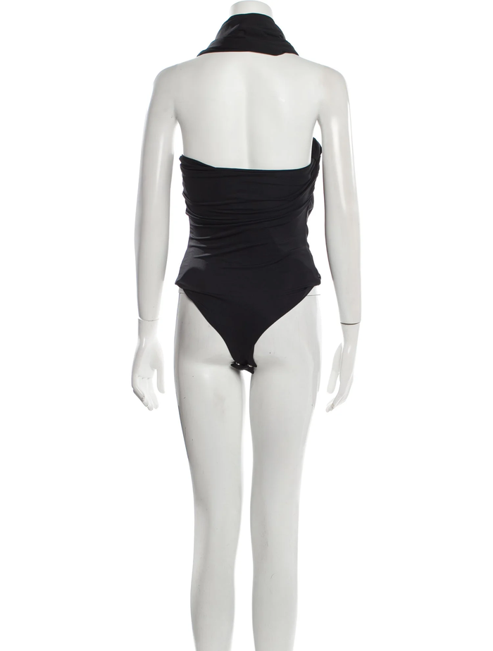 MAXIMILIAN DAVIS Black Disco Draped Sleeveless Bodysuit - House Of Huntington