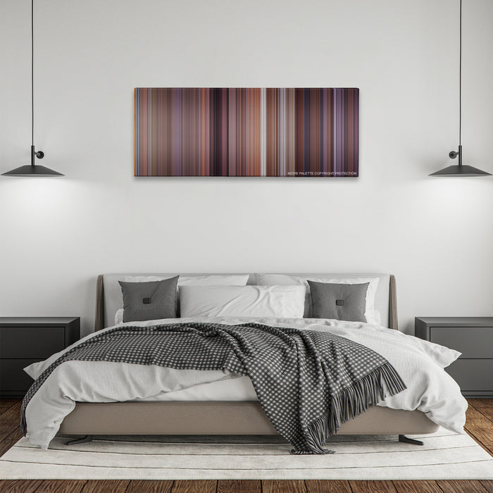 Meet the Parents color palette canvas above a bed, between two black pendant lamps