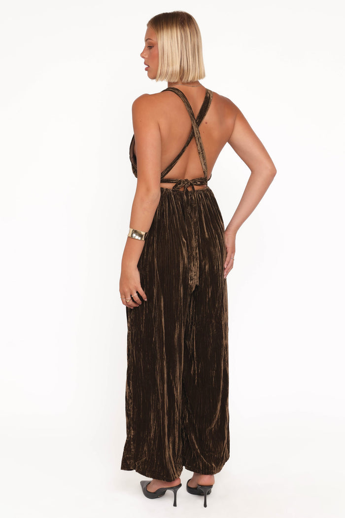 Petal and Pup USA PLAYSUITS Melody Velvet Jumpsuit - Mocha Olive