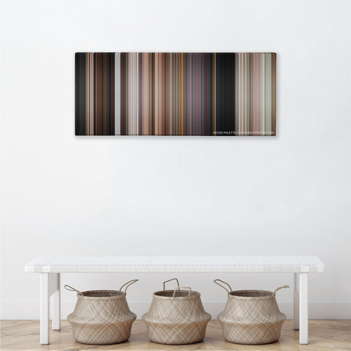 Men in Black 3 color palette canvas above a white bench with three woven baskets