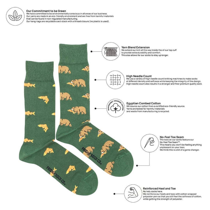 Men's Grizzly Bear & Salmon Socks - Pine & Moss