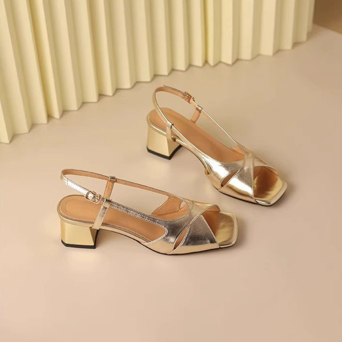 Metallic Block Heel Sandals for Women – Elegant & Stylish