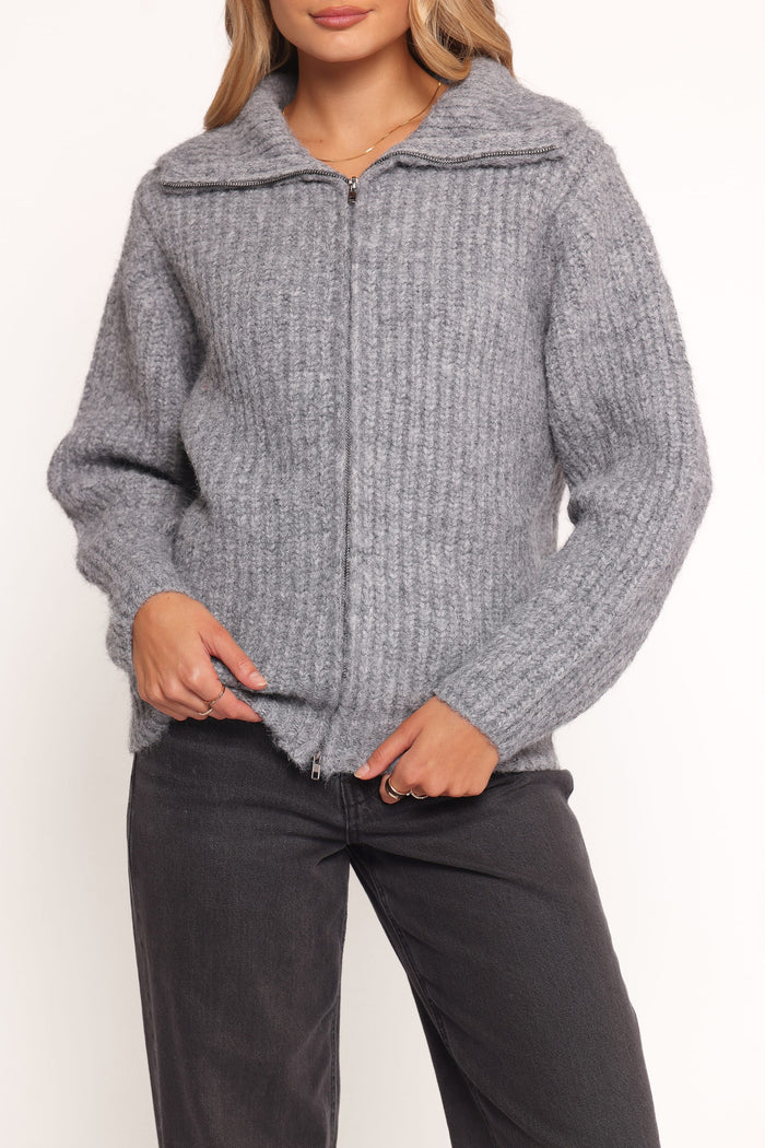 Petal and Pup USA KNITWEAR Miffy Zip Through Cardigan - Grey