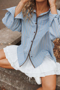 Petal and Pup USA TOPS Mila Button Up Shirt - Blue/Brown Stripe