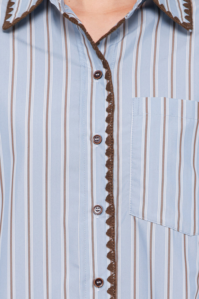 Petal and Pup USA TOPS Mila Button Up Shirt - Blue/Brown Stripe