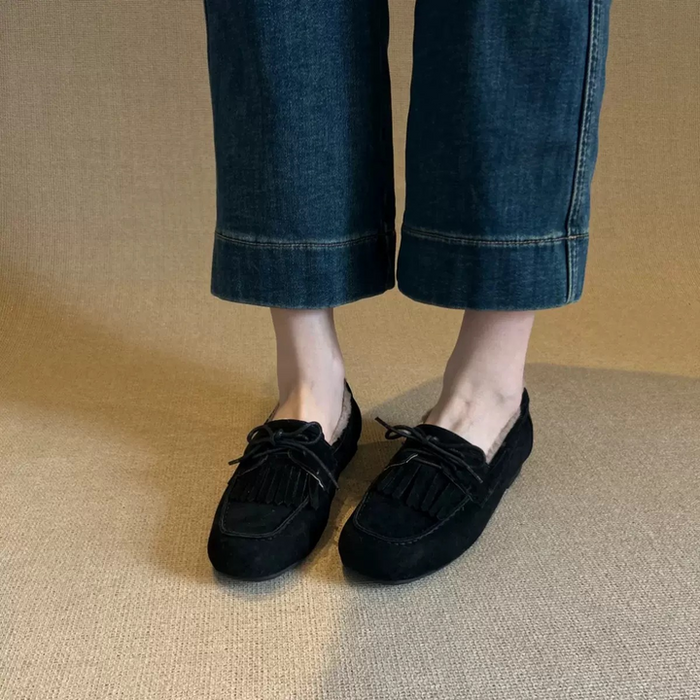 Mila – Fur-Lined Tassel Loafers for Women – Slip-On Winter Flats