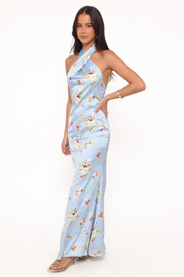 Petal and Pup USA DRESSES Mila Halterneck Maxi Dress - Cornflower Blue Floral