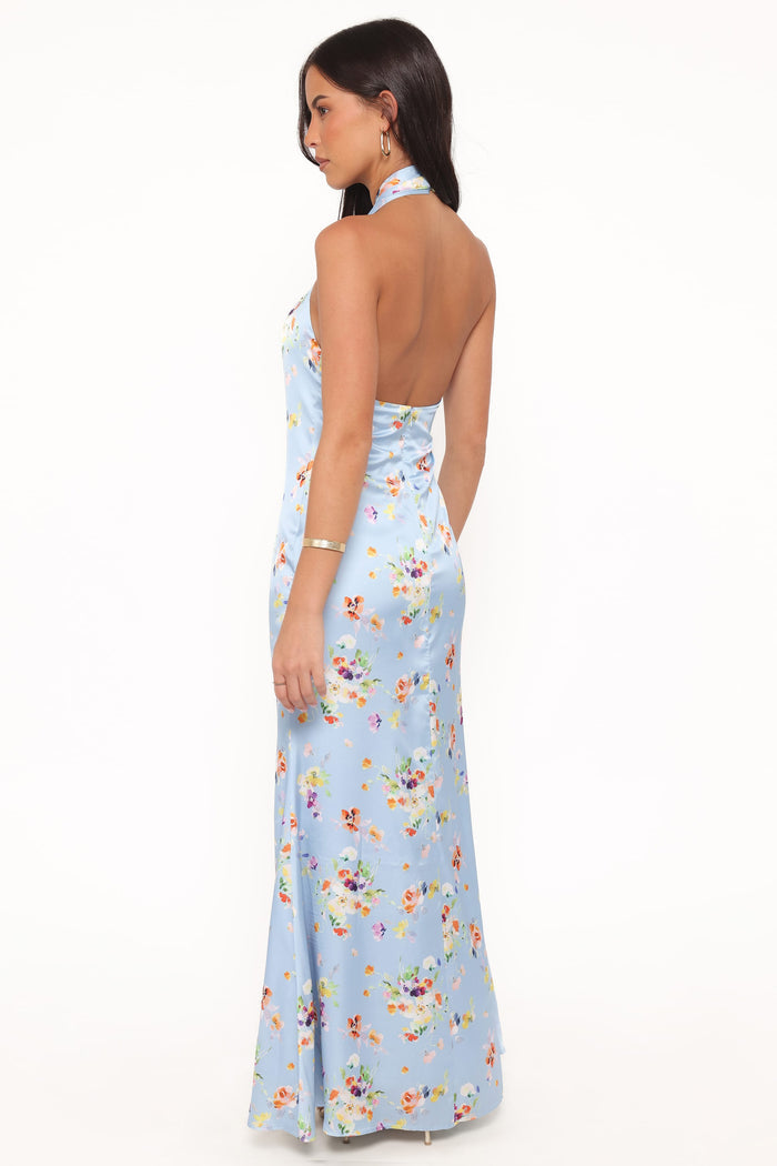 Petal and Pup USA DRESSES Mila Halterneck Maxi Dress - Cornflower Blue Floral