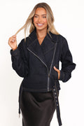 Petal and Pup USA OUTERWEAR Mira Denim Moto Jacket - Dark Indigo
