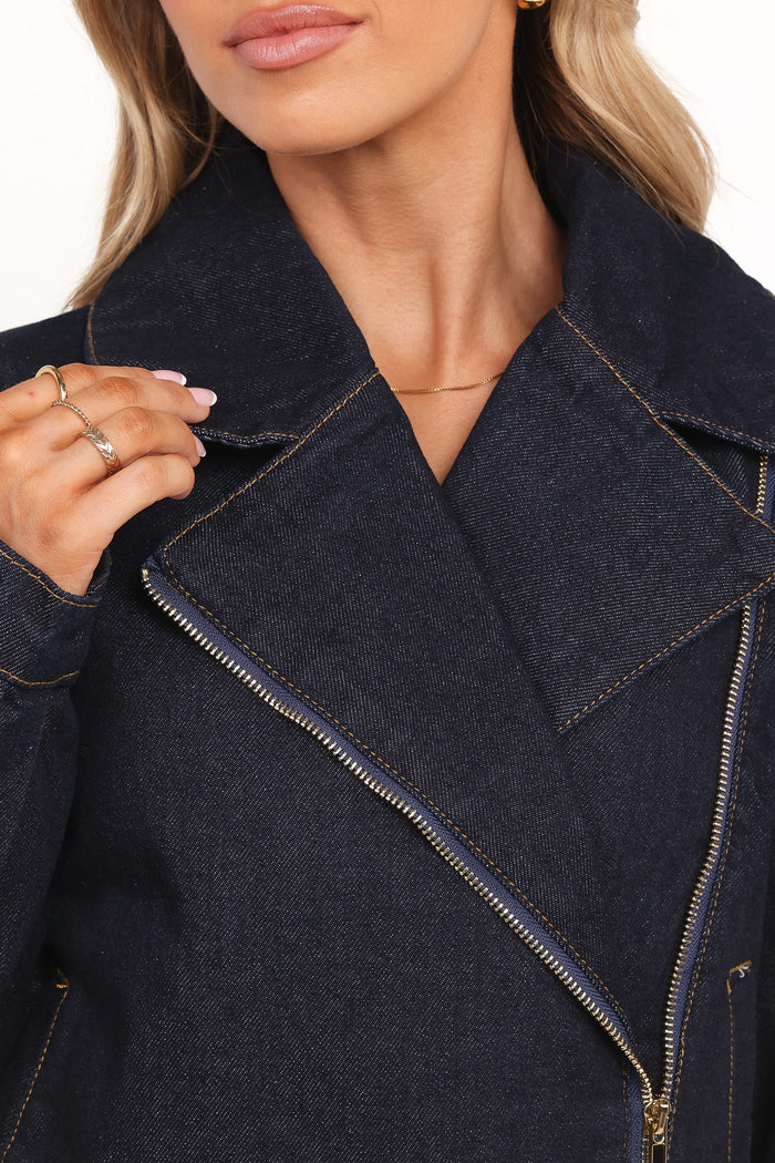 Petal and Pup USA OUTERWEAR Mira Denim Moto Jacket - Dark Indigo