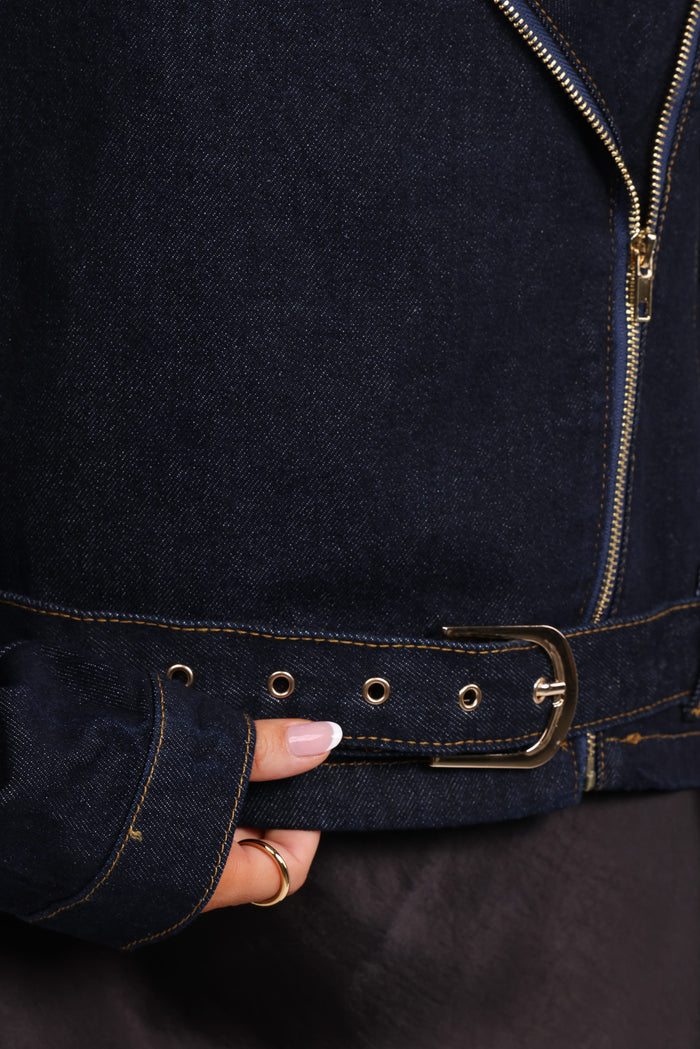 Petal and Pup USA OUTERWEAR Mira Denim Moto Jacket - Dark Indigo