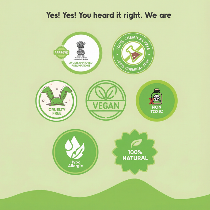 Collection of green certification badges on a green background