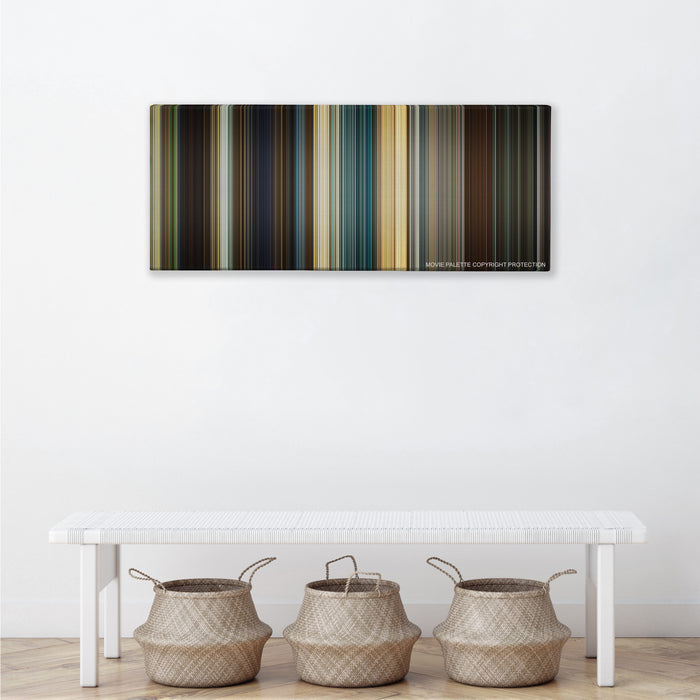 Mission: Impossible - Rogue Nation color palette canvas above a white bench with three woven baskets