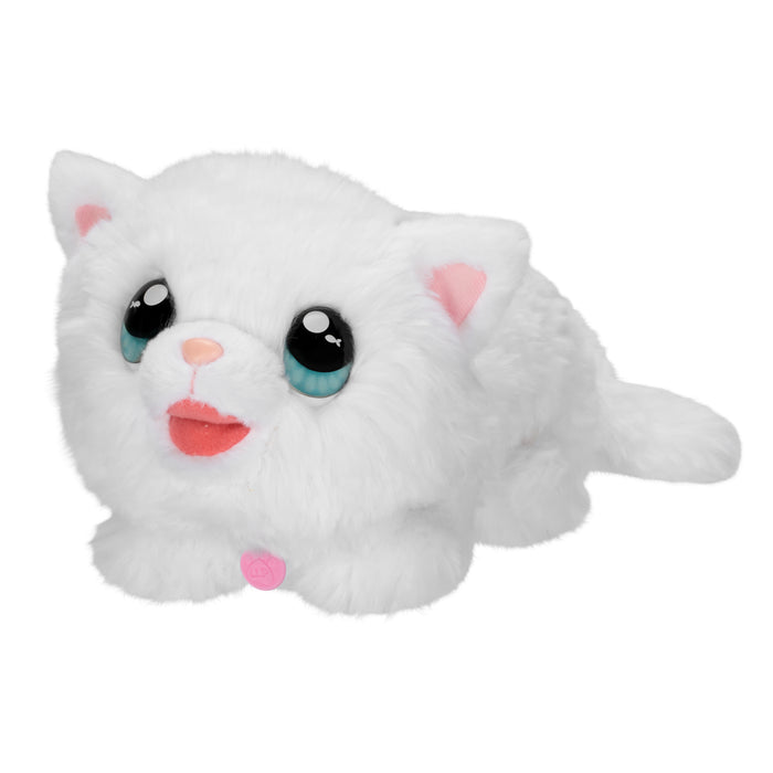 Moose Toys’ Little Live Pets My Kitty's Home features a fluffy white plush kitten with big blue eyes, pink ears and nose, an open mouth, and a pink collar—perfect for imaginative fun in any playset.