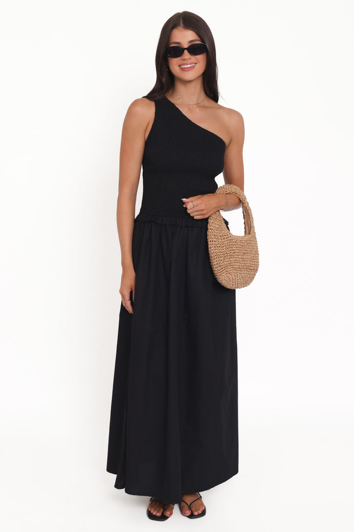 Petal and Pup USA DRESSES Myla One Shoulder Maxi Dress - Black