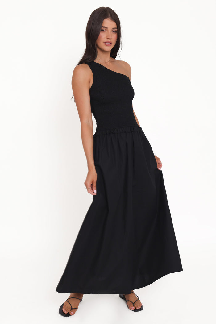 Petal and Pup USA DRESSES Myla One Shoulder Maxi Dress - Black