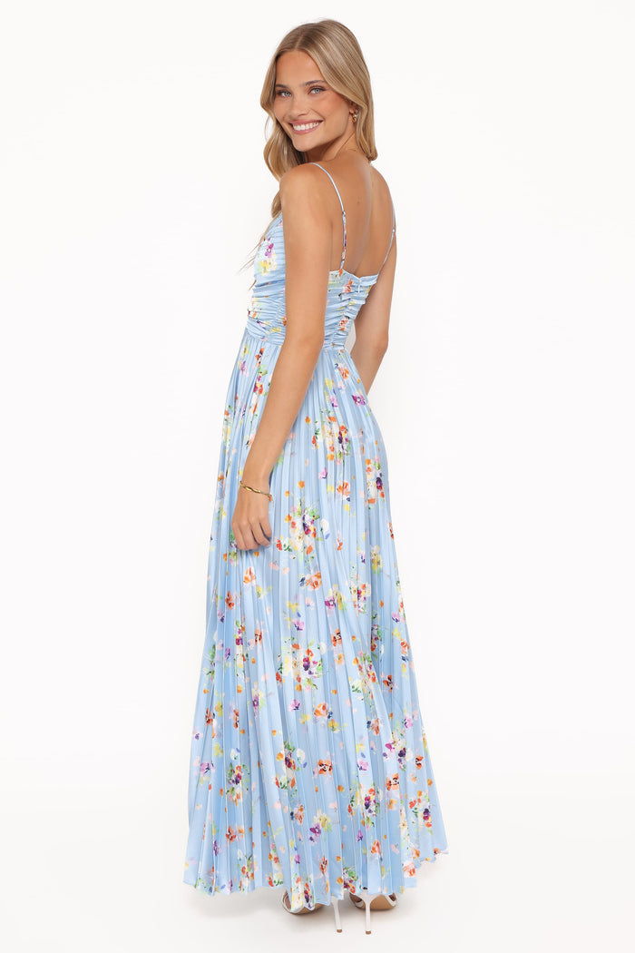 Petal and Pup USA DRESSES Naira Pleated Maxi Dress - Cornflower Blue Floral
