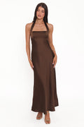Petal and Pup USA DRESSES Nakita Halterneck Maxi Dress - Brown