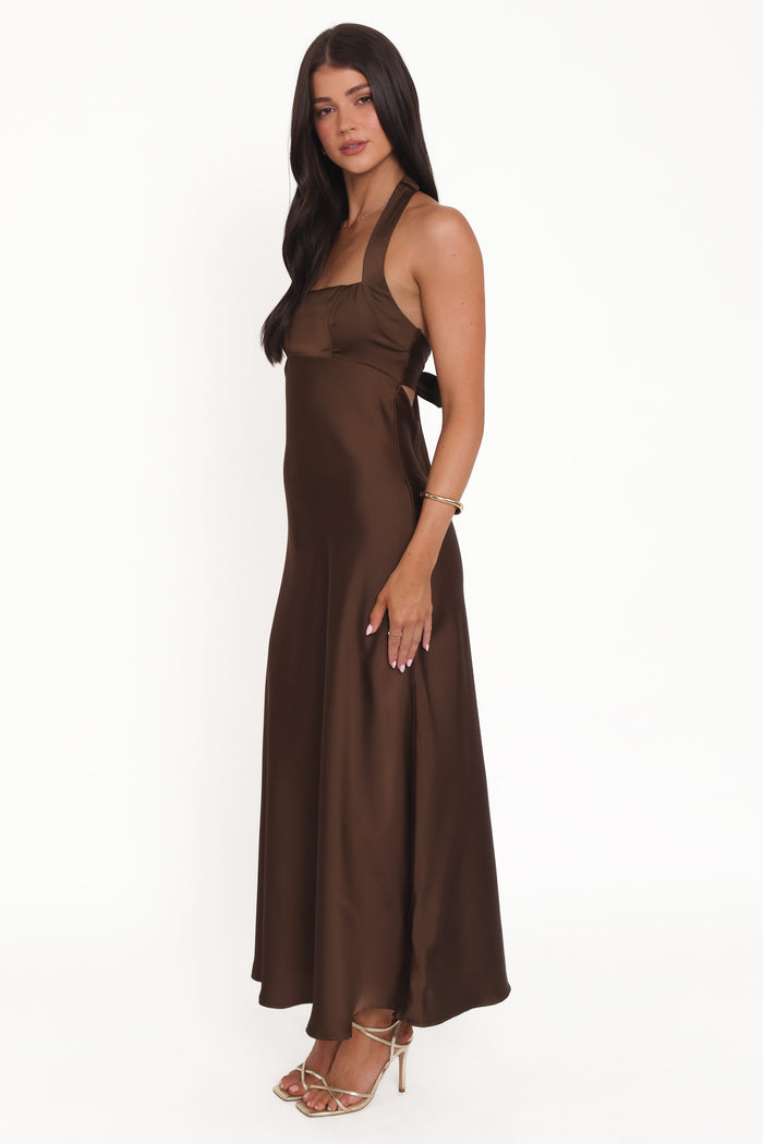 Petal and Pup USA DRESSES Nakita Halterneck Maxi Dress - Brown