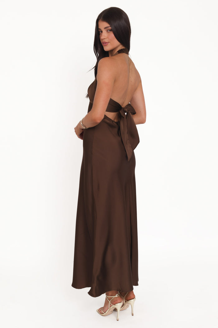 Petal and Pup USA DRESSES Nakita Halterneck Maxi Dress - Brown