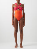NENSI DOJAKA Orange Pink Butterfly Two Tone Cut-Out Swimsuit - House Of Huntington