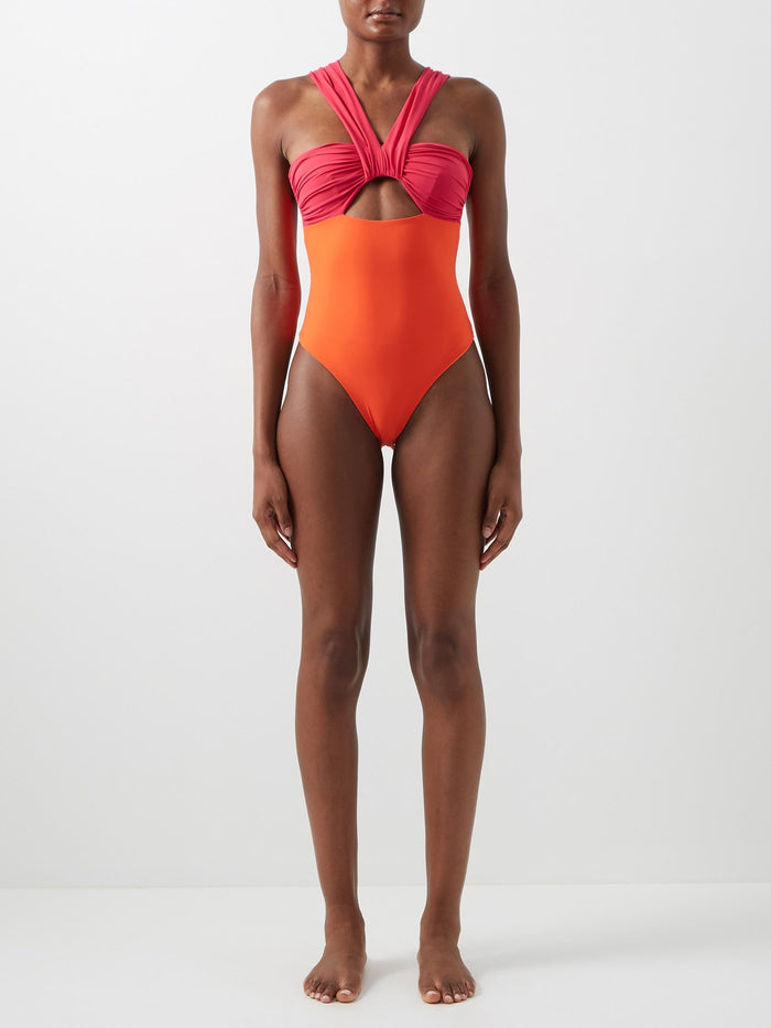 NENSI DOJAKA Orange Pink Butterfly Two Tone Cut-Out Swimsuit - House Of Huntington