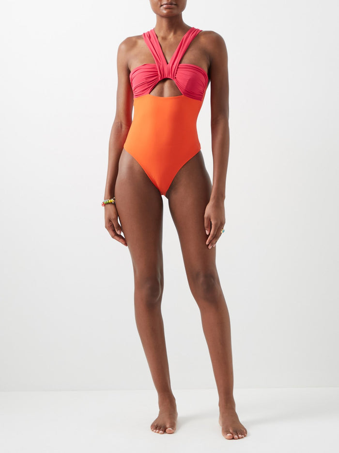 NENSI DOJAKA Orange Pink Butterfly Two Tone Cut-Out Swimsuit - House Of Huntington