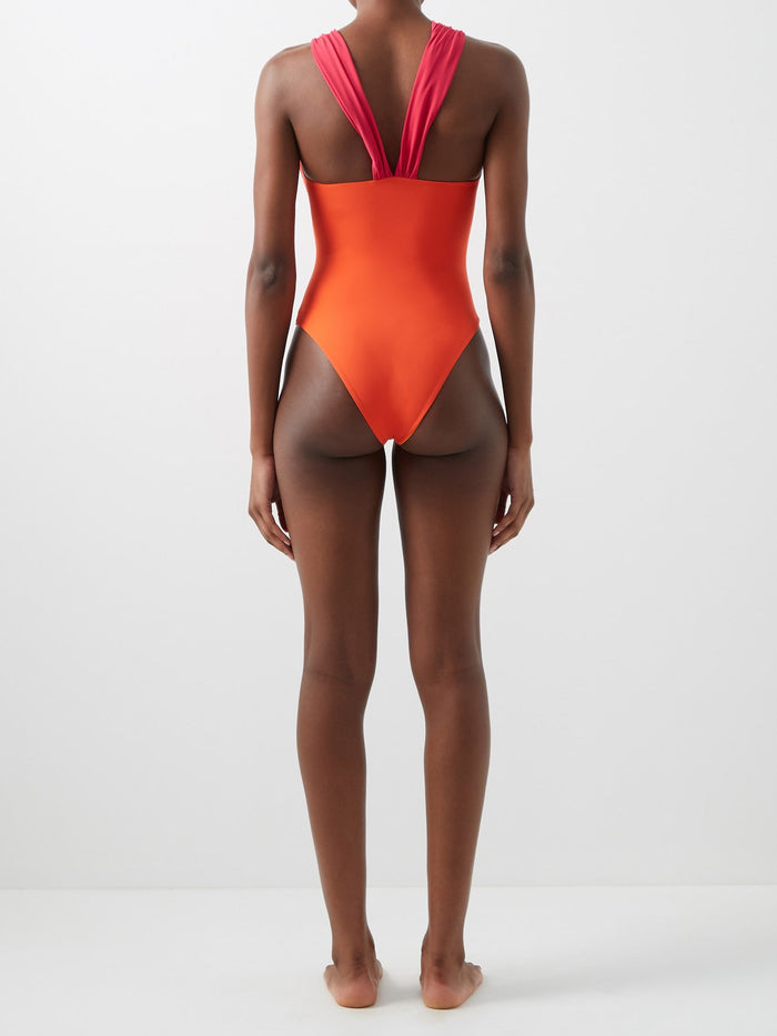 NENSI DOJAKA Orange Pink Butterfly Two Tone Cut-Out Swimsuit - House Of Huntington