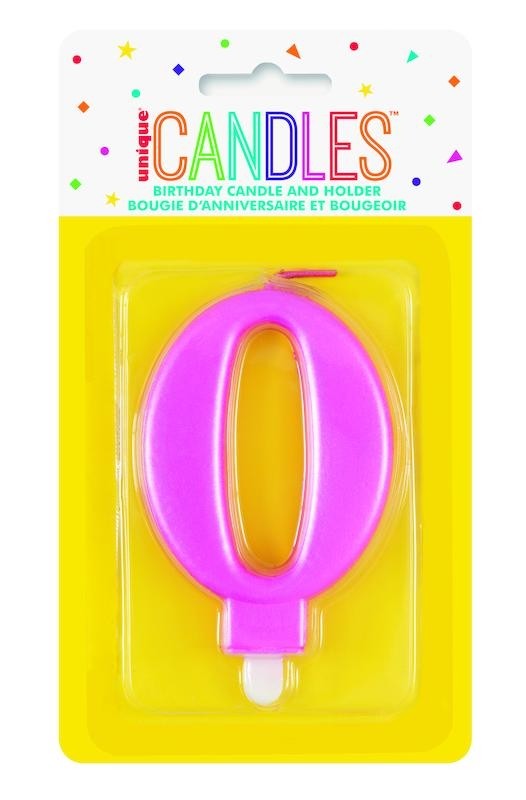 Number Birthday Candle and Holder 1-9 - PINK