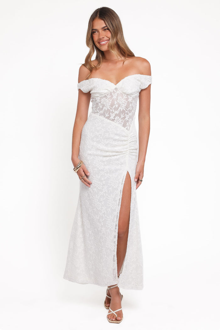 Petal and Pup USA DRESSES Pascha Off Shoulder Lace Maxi Dress - White