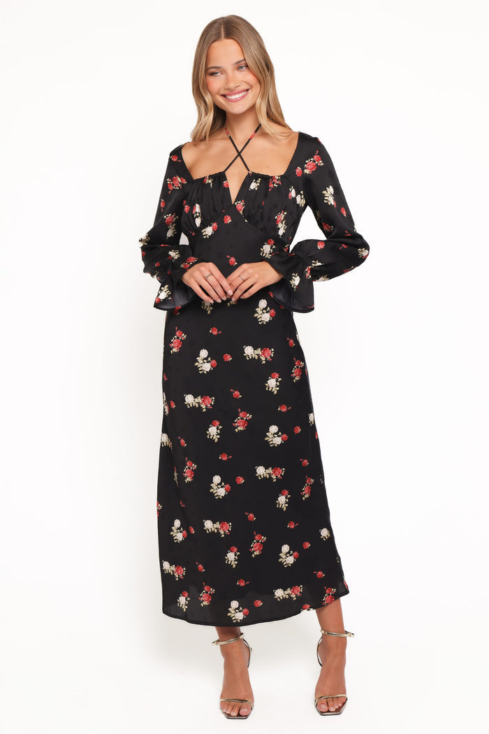 Petal and Pup USA DRESSES Pauline Long Sleeve Maxi Dress - Black Floral