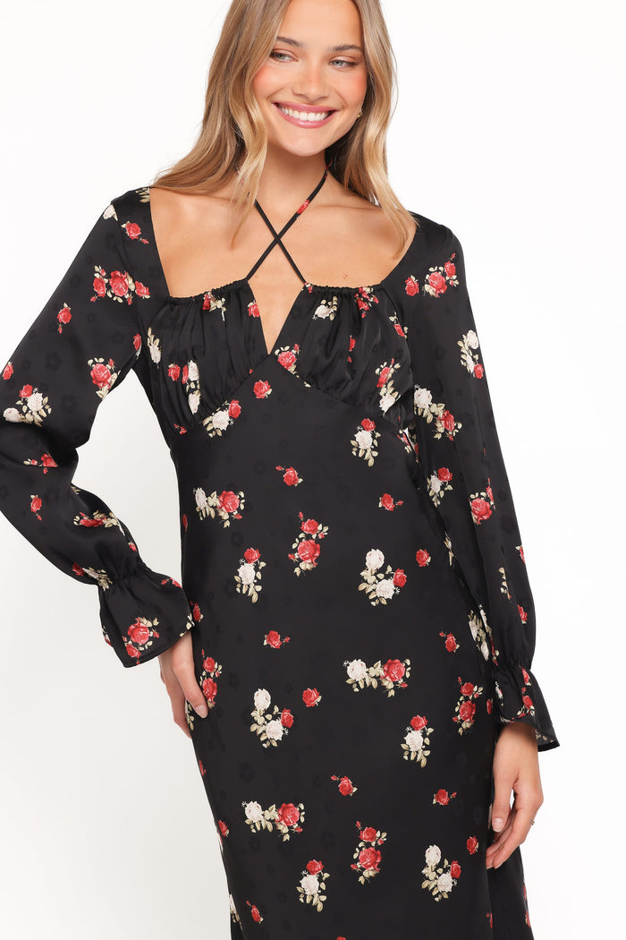 Petal and Pup USA DRESSES Pauline Long Sleeve Maxi Dress - Black Floral