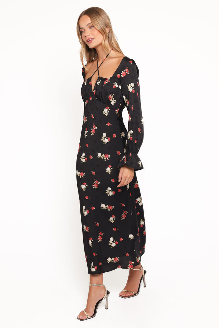 Petal and Pup USA DRESSES Pauline Long Sleeve Maxi Dress - Black Floral