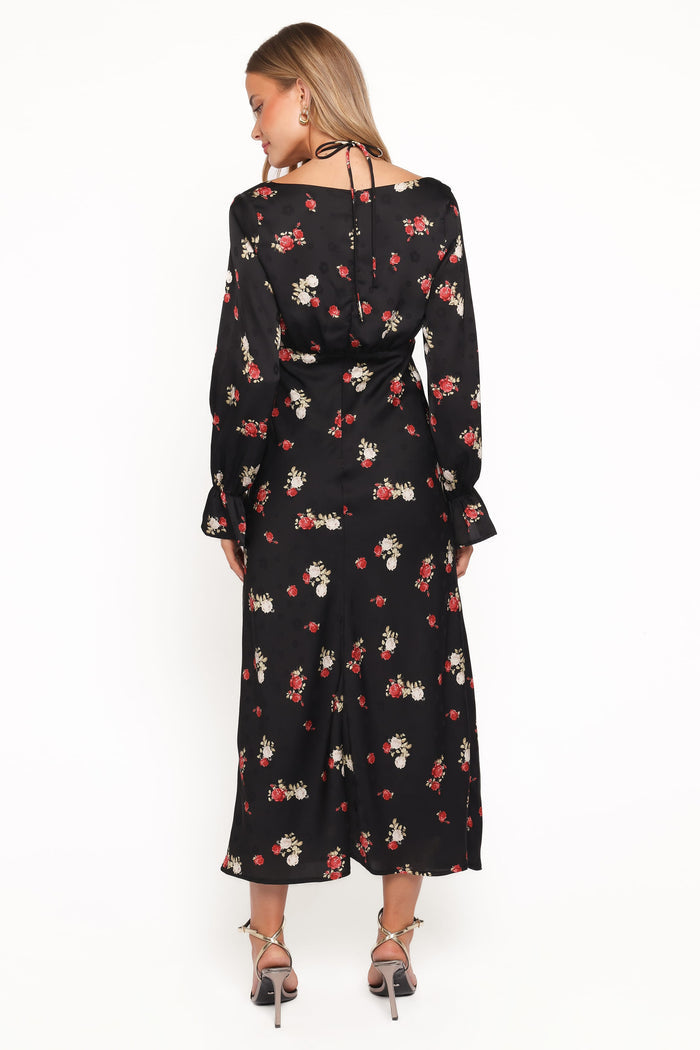Petal and Pup USA DRESSES Pauline Long Sleeve Maxi Dress - Black Floral