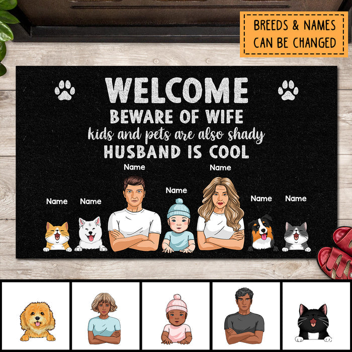 Pawzity Welcome Mat, Gifts For Pet Lovers, Beware Of Kids And Pets Are Also Shady Outdoor Door Mat