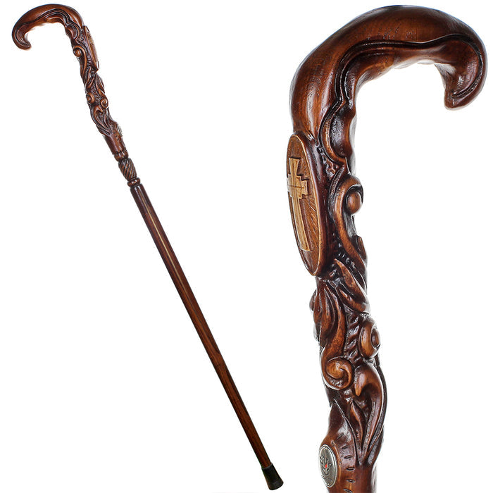 Pilgrim's Cane: Christian Cross Artisan Intricate Handcarved