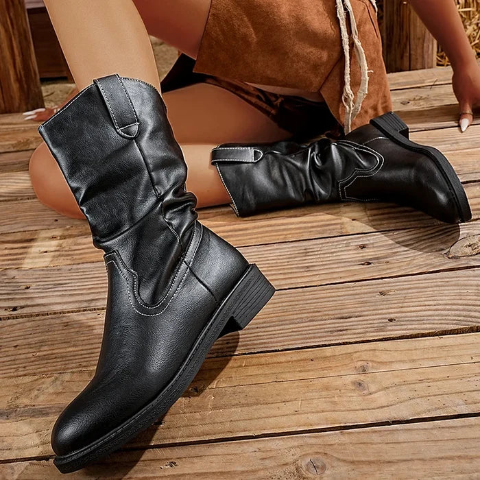 Pleated V-Cut Cowboy Boots for Women – Stylish & Comfortable