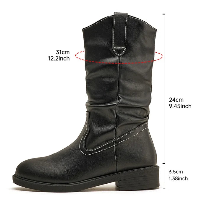 Pleated V-Cut Cowboy Boots for Women – Stylish & Comfortable