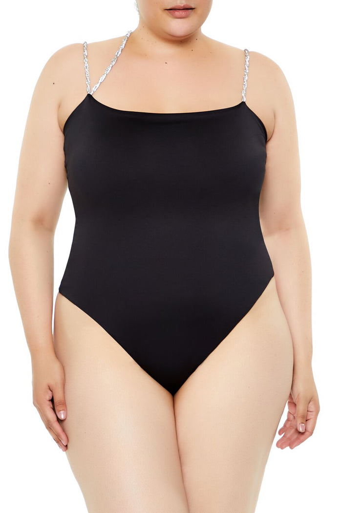 Plus Size Contour Sculpt Metallic-Strap Bodysuit