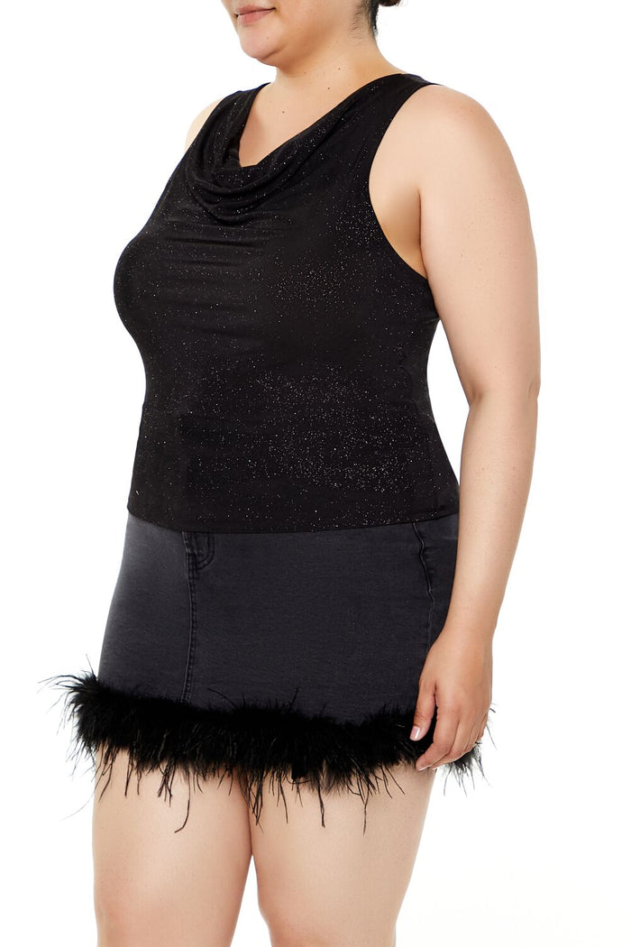 Plus Size Glitter Knit Cowl Tank Top