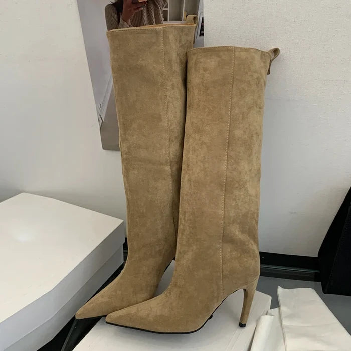 Pointed Toe Black Knee High Boots for Women – Chic & Stylish