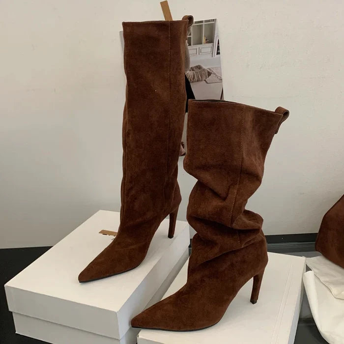 Pointed Toe Black Knee High Boots for Women – Chic & Stylish