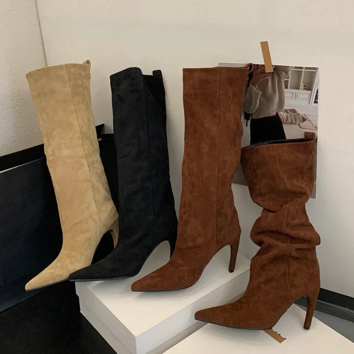 Pointed Toe Black Knee High Boots for Women – Chic & Stylish