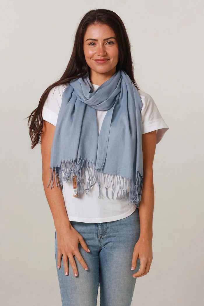 Powder Blue Tassel Edge Scarf KC0084 - Suzie Anderson Home