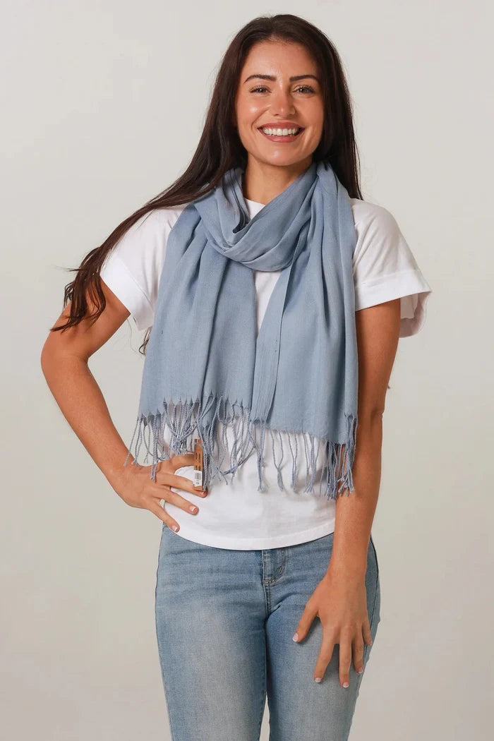 Powder Blue Tassel Edge Scarf KC0084 - Suzie Anderson Home
