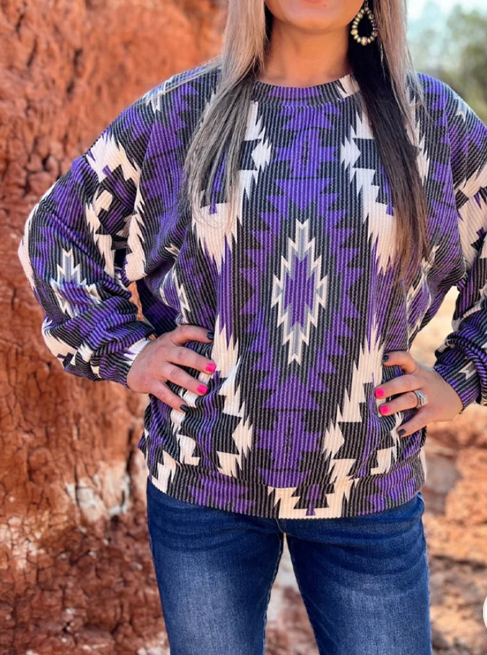 Purple aztec Lady Ann pullover top