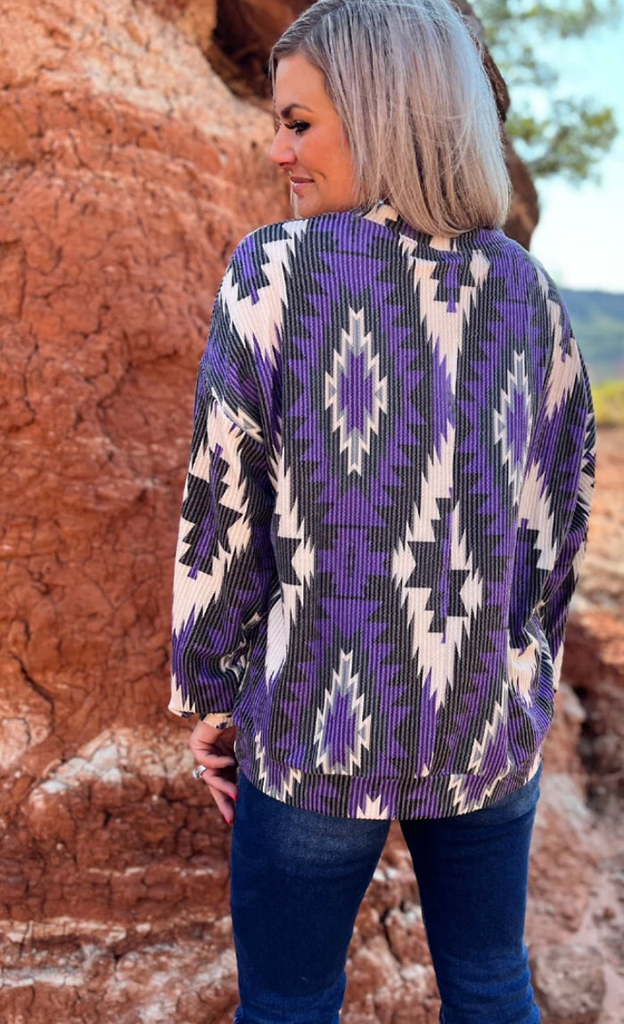 Purple aztec Lady Ann pullover top