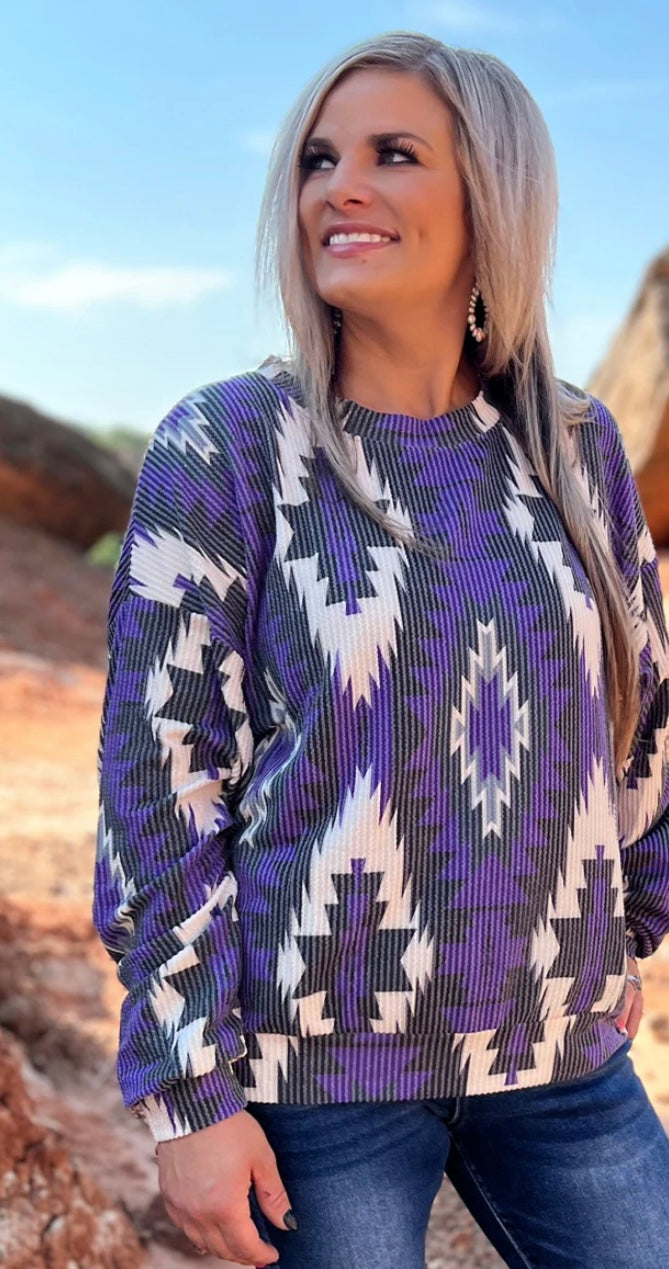 Purple aztec Lady Ann pullover top