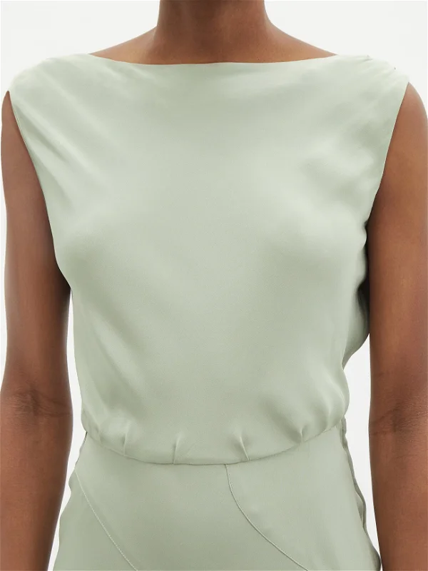RAEY Cowl-Back Silk Seam Detail Pistachio Green Crepe De Chine Maxi Dress - House Of Huntington
