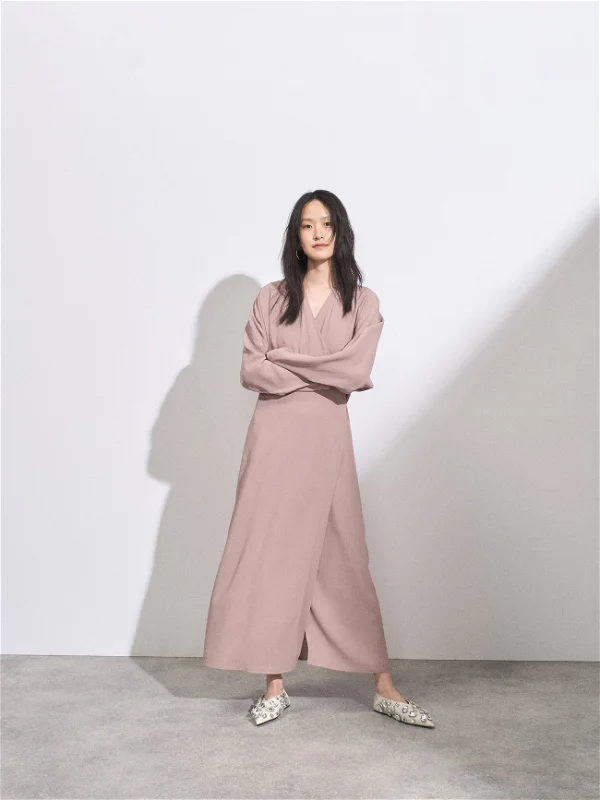 RAEY Dusty Pink Dolman Sleeve Side Split Wrap Dress - House Of Huntington